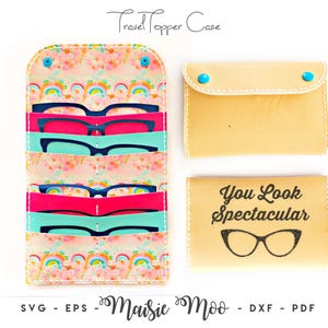 Patrón de billetera con adorno, plantilla SVG de estuche de viaje con adorno para anteojos, manualidades de cuero sintético para hacer uno mismo con Maisie Moo