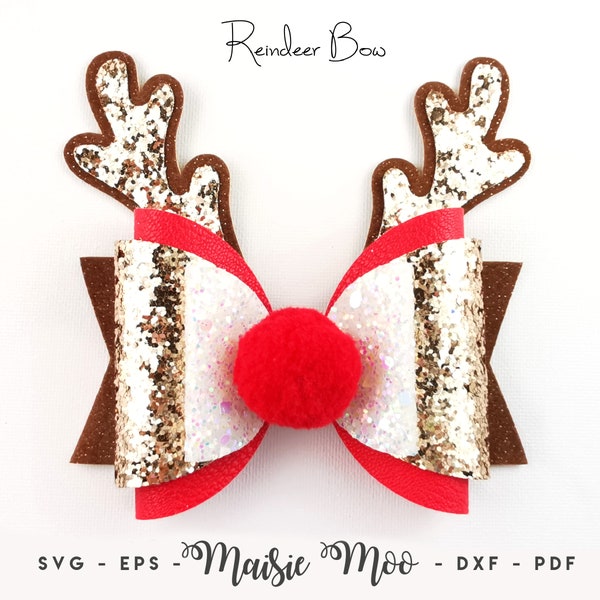 Reindeer Bow Template, Christmas Bow SVG, Christmas SVG, Rudolph Hair Bow PDF, Classic Bow, Svg files for Cricut Cut Files, Maisie Moo