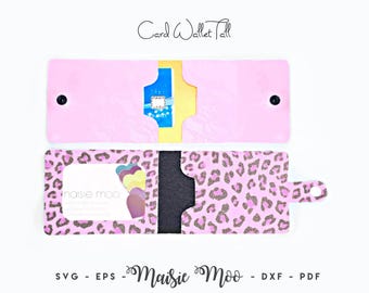 Card Wallet SVG Pattern, Long Card Pouch Template, Faux Leather No Sew, Card Wallet Svg files for Cricut Cut Files Maisie Moo Vegan leather