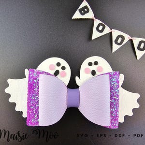 Halloween Hair Bow SVG Ghost Cheer Bow Template Personalized Hair Bow SVG Cute Ghost PDF Maisie Moo Vegan leather