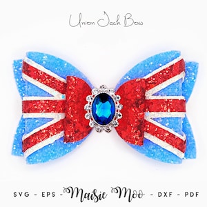 Union Jack Bow SVG,  British Bow Template, Royal Red White Blue Bow pdf, King, England, United Kingdom svg files Maisie Moo Vegan leather