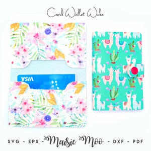 Monedero para tarjetas SVG, plantilla para bolsa de tarjetas, cuero sintético sin costura, archivos SVG para monedero para tarjetas para archivos de corte Cricut Maisie Moo Cuero vegano