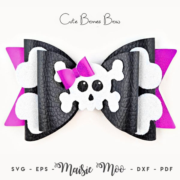 Cute Skull & Bones Bow SVG | Halloween Bow Template | Pirate Spooky Ghost Hair Bow SVG | Cute Ghost PDF Maisie Moo Vegan leather