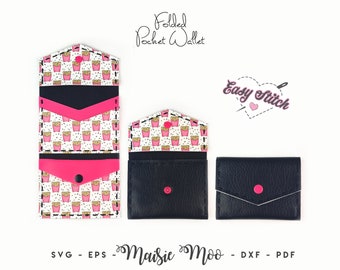 Small Trifold Wallet Pattern | Folded Pocket Wallet SVG Template Sewing Pattern | Hand stitched Faux Leather Purse Coin Pouch Maisie Moo |