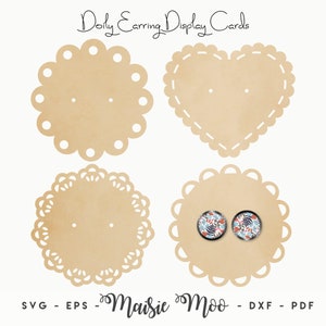 Cartão de brinco SVG, Cartão de exibição de brinco Doily, Cartão de brinco DXF, Modelo de cartão de laço PDF, arquivos para Cricut Cut Files, Silhouette Cut Files,