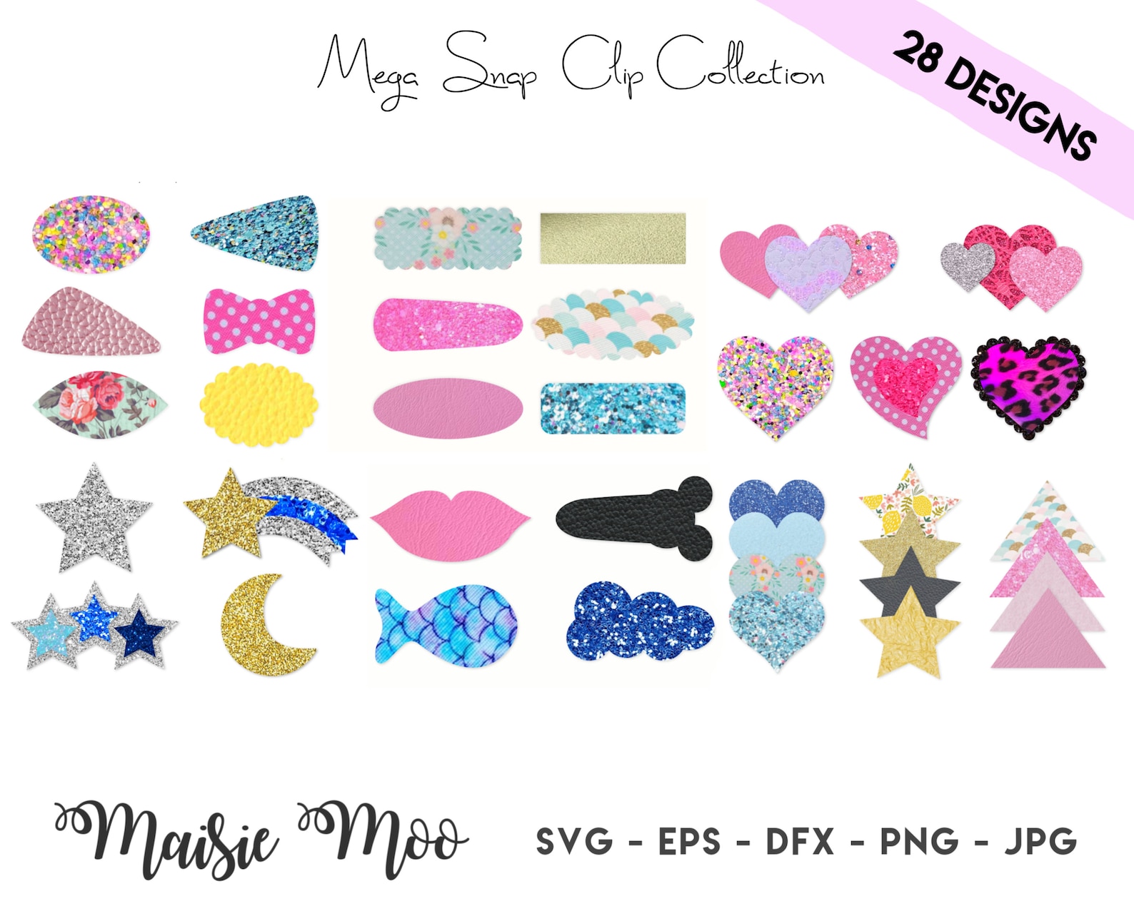 Bundle Snap Clip SVG Snapclip Template Bundle Heart Star Bow Etsy