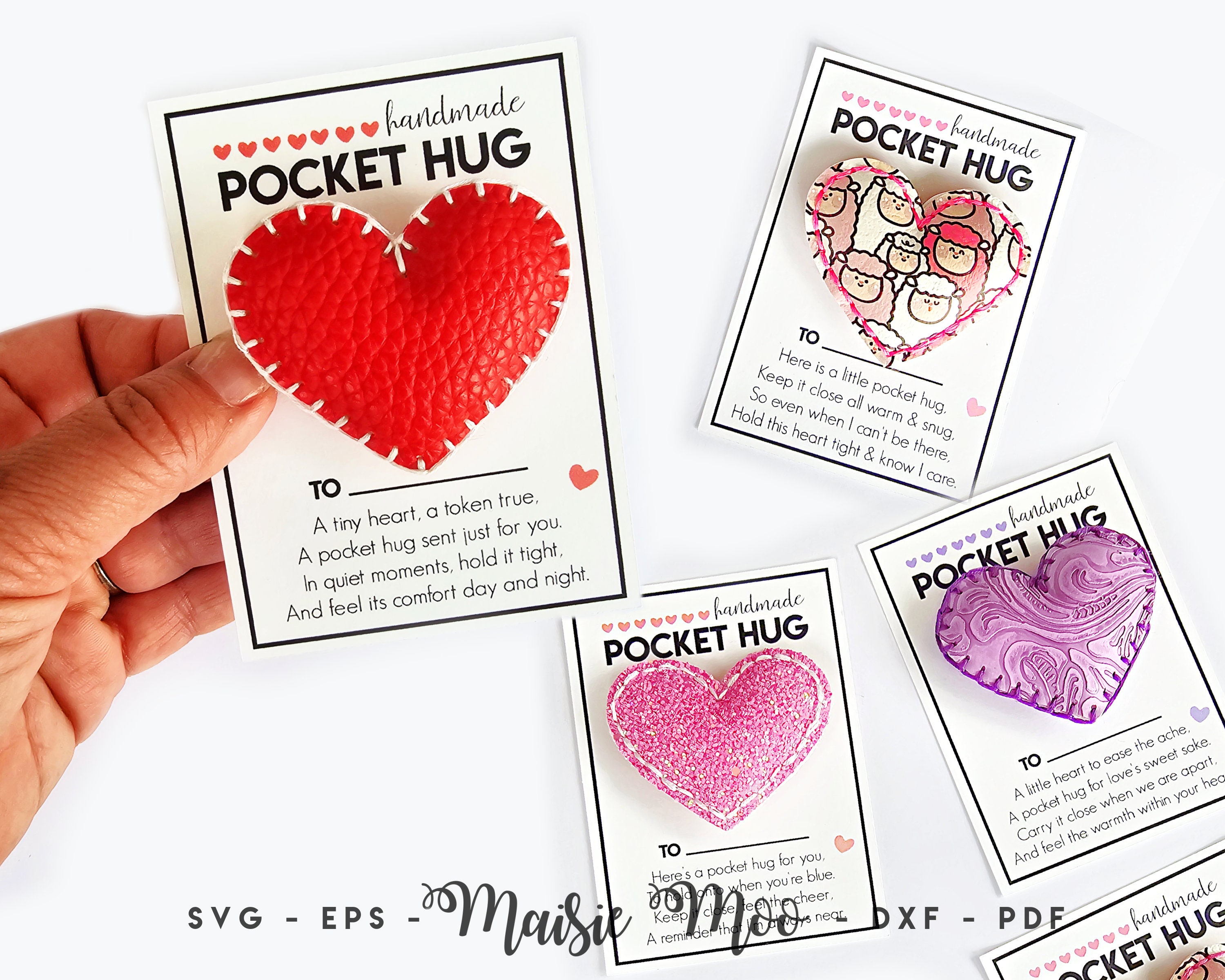 Pocket Hug Card and Faux Leather Heart template SVG, DIY Craft Scrap Buster Craft with Maisie Moo Design