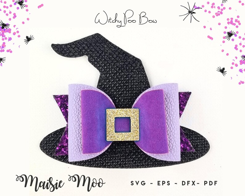Halloween Bow SVG Witches Hat Bow Template Witchy Poo Hair Bow SVG Cute Witch PDF Maisie Moo Vegan leather