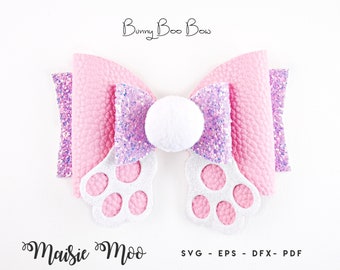 Easter Bow Template SVG, Bunny Butt Bow SVG, Bunny Feet Rabbit Bow PDF, Easter Hair Bow Template for Cricut, Silhouette Cutting Files