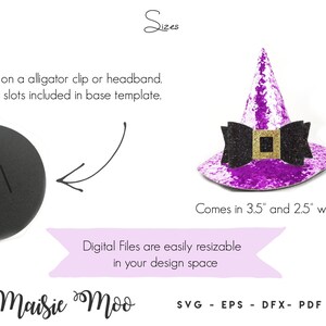 Witches Hat Bow SVG, Witches Hat Headband, Bow Template Halloween Bow SVG, Purple Bow PDF, Cricut Cut Files, Silhouette Cut Files