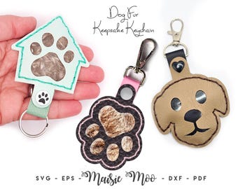 Dog Fur Keepsake Keychain SVG, Pet Hair Storage key Fob, Leather Paw Print Keychain Template