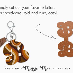 Groovy Alphabet Keychain SVG | Retro Letter Bag Charm Fob Template | Faux Leather Keychain | Key Ring Cricut SVG Cut File |