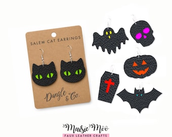 Paquete de archivos SVG para pendientes de Halloween, pendientes de piel sintética para Cricut, archivos SVG para pendientes espeluznantes, plantillas para joyería de Halloween DIY.