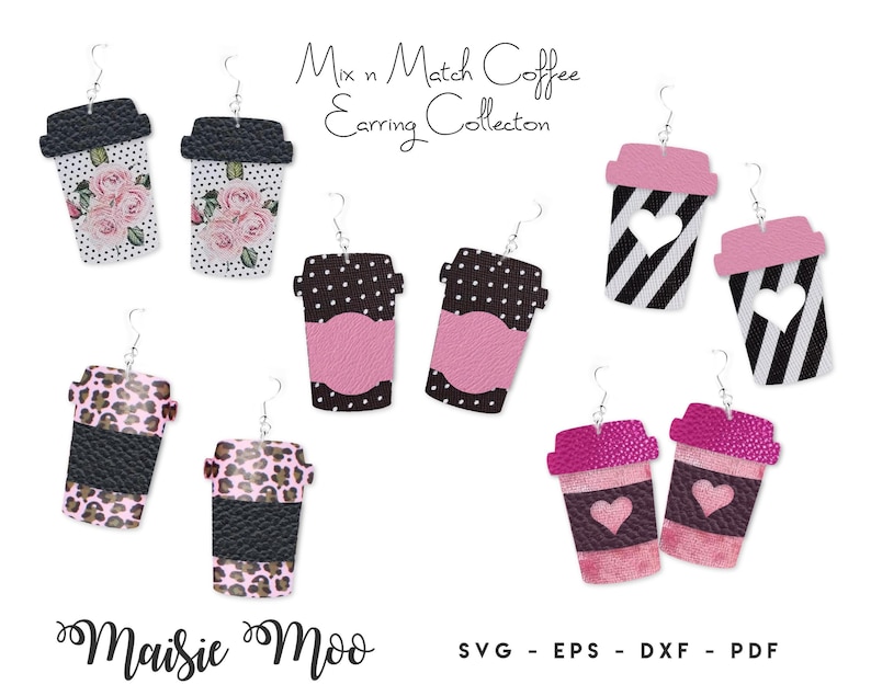 Coffee Earrings SVG Bundle | Coffee Cup Earring Template | Faux Leather Earrings | Cricut Earring SVG image 4