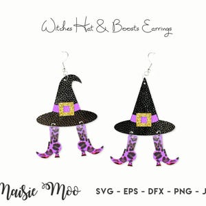 Witch Earring Collection SVG Halloween Earrings Witches Hat Shoes Cauldron Template Faux Leather Earring Cricut Earring Maisie Moo
