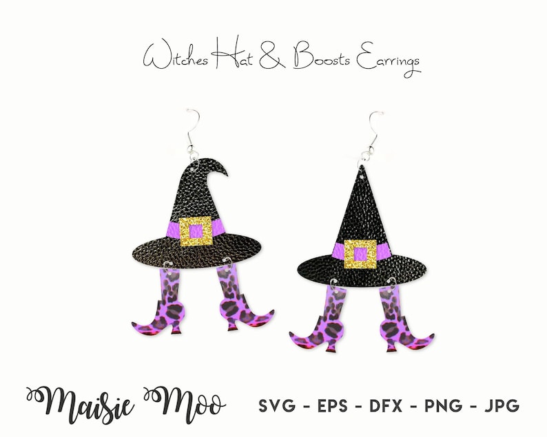 Witch Earring Collection SVG Halloween Earrings Witches Hat Shoes Cauldron Template Faux Leather Earring Cricut Earring Maisie Moo