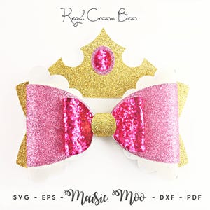 Princess Bow Template SVG, Tiara Hair Bow, Crown Queen Bow PDF, Pretty Girls Bow