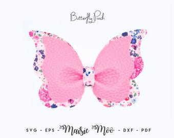 Butterfly Pinch Bow SVG | Double Butterfly Bow SVG | Felt Bow PDF Pattern | Butterfly svg Maisie Moo Vegan leather