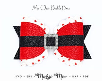 Scalloped Christmas Bow SVG, Mrs Claus Buckle Bow Template SVG,  Santa Belt Bow SVG Festive Bow, Christmas svg files for Cricut Cut Files,