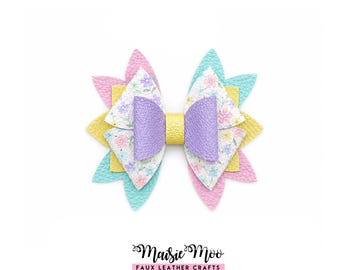 Faux Leather Hair Bow SVG Template, Layered Asymmetrical Bow Pattern, Cricut Bow SVG, Hair Bow PDF, Spring Bow Digital Download