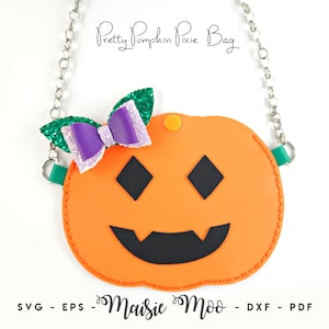 Halloween Kürbis Mädchen Tasche mit Schleife SVG | Kunstleder Beutel SVG | Crossbody Kleinkind Handtasche SVG | Mädchen Geldbörse Template Maisie Moo