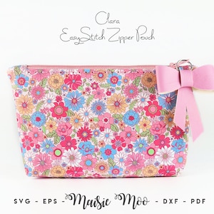 Modèle de pochette avec fermeture éclair, sac à main en similicuir SVG, patron de couture de trousse à maquillage, étui à crayons SVG, travaux manuels Maisie Moo Cricut