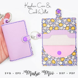 Padrão SVG para porta-chaves, moedas e carteira para cartões, modelo SVG para porta-cartões, bolso dobrado, padrão de costura, couro sintético costurado à mão