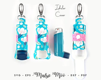 Asthma Inhaler Holder SVG | Puffer Cover SVG | Inhaler Keychain Cover Template | No Sew  Faux Leather Crafts Svg files for Cricut Cut Files