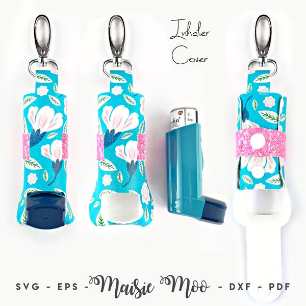 Asthma Inhaler Holder SVG | Puffer Cover SVG | Inhaler Keychain Cover Template | No Sew  Faux Leather Crafts Svg files for Cricut Cut Files