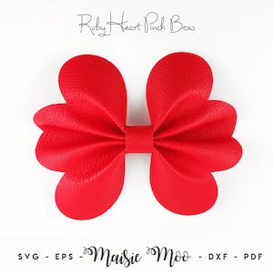 Heart Pinch Bow Template, Ruby Heart Hair Bow Scalloped Bow SVG, Valentine Svg files for Cricut Cut Files,