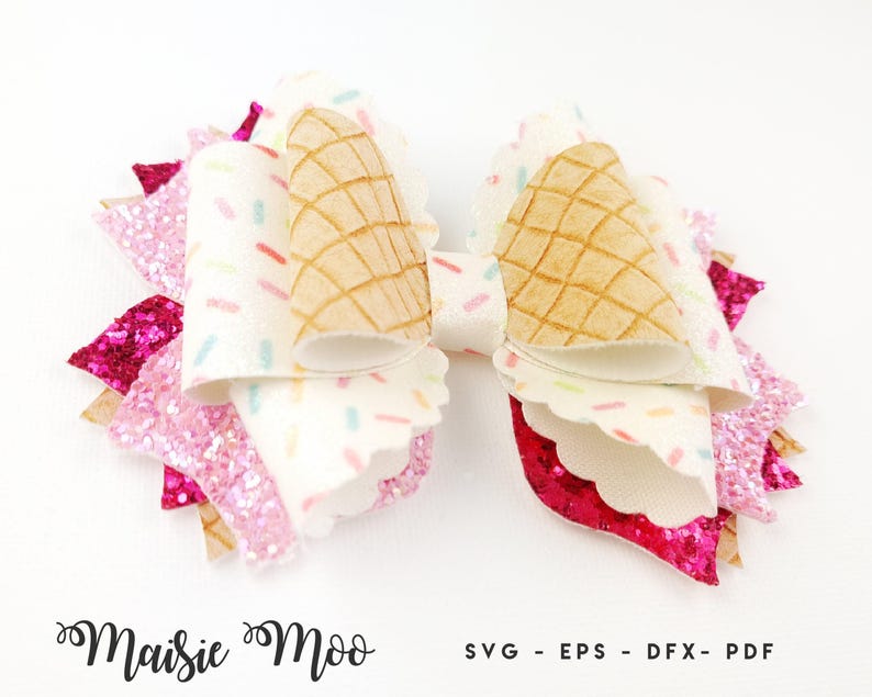 Triple Tail Hair Bow SVG, Bow Template, Triple Scoop Faux Leather Bow SVG, Bow Clay OTT Cricut Hair Bow pdf Maisie Moo Vegan leather