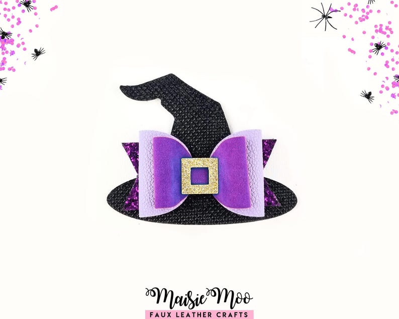 Nœud papillon de chapeau de sorcière d'Halloween (SVG), modèle de nœud papillon pour costume de sorcière, nœud papillon en similicuir Cricut, bandeau effrayant à faire soi-même image 1