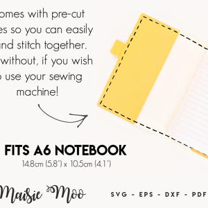 Plantilla SVG para funda de cuaderno A6 de piel sintética / Funda para cuaderno de piel cosida a mano / Patrón PDF para funda de cuaderno Fieldnotes imagen 5