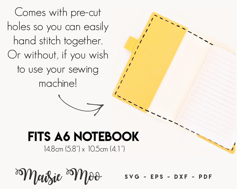 Plantilla SVG para funda de cuaderno A6 de piel sintética / Funda para cuaderno de piel cosida a mano / Patrón PDF para funda de cuaderno Fieldnotes imagen 5