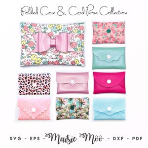Card & Coin Purse SVG, Leather No Sew Card Wallet Template, Folded Clutch Purse PDF,  Cricut Cut Files Maisie Moo