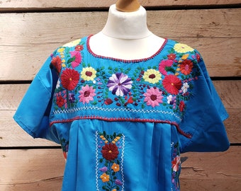 Mexican Embroidered Tunic/Women Mexican Embroidered Blouse/Size UK12