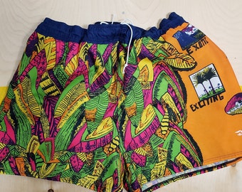 Vintage Funky Lightweight Shorts/Men's Bright Swimming Trunks/Size Large