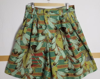 Vintage Nature Print Shorts/High Waist Ladies Skort/Size UK12
