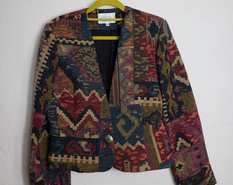 Vintage Aztec Ladies Blazer/DEBORAH MURRAY Tapestry Jacket/Tag Size XS Fits UK8/10