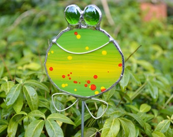 Frosch aus Glas, Kleines Geschenk, Deko für Blumentopf, Fensterdekoration, Gartenstecker, Gartendekoration