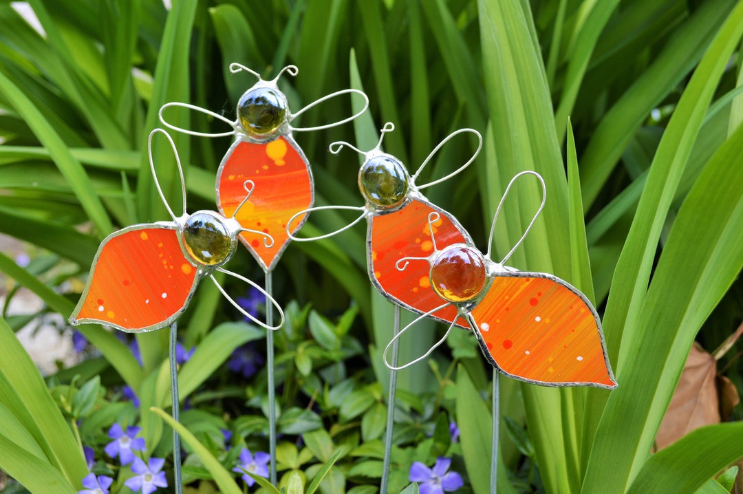Biene aus Glas, Gartenstecker, orange, Garten Geschenk
