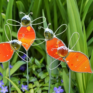 Biene aus Glas, Gartenstecker, orange, Garten Geschenk, Muttertagsgeschenk, Gartendeko