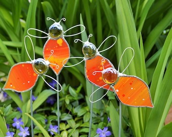 Biene aus Glas, Gartenstecker, orange, Garten Geschenk, Muttertagsgeschenk, Gartendeko