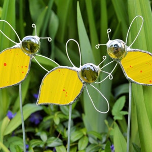 Biene aus Glas, Gartenstecker, gelb, Garten Geschenk, Mama Geschenk, Gartendeko