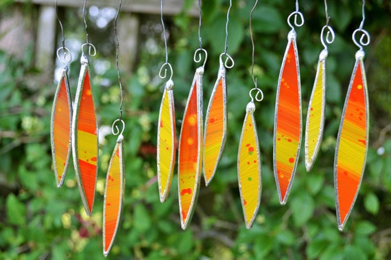 10 Tropfen Aus Glas Rot Gelb Sommer Windspiel Garten Etsy