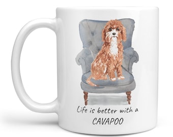 Cavapoo Dog Mug, Cute Illustrated Coffee Mug, Personalized Gift