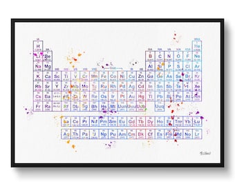 Periodic Table of the Elements Watercolor Print Science Art Chemical Laboratory