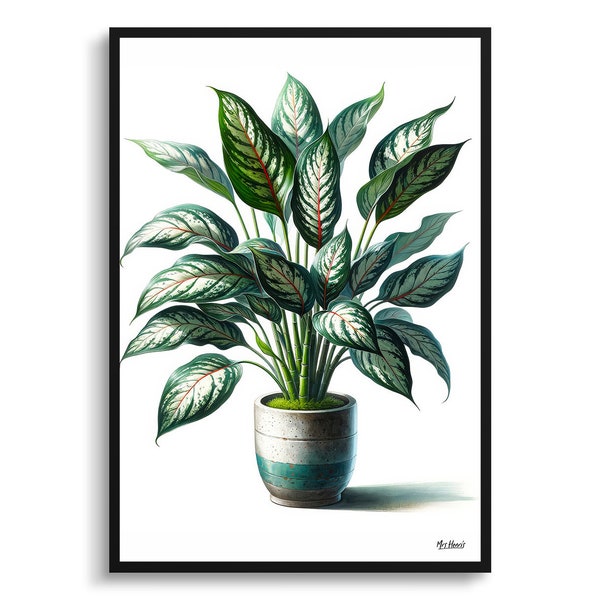 Dumb Cane Plant Botanical Print - Aquarel ingelijst schilderij Wall Art - Dieffenbachia Perfect cadeau voor woonkamer, slaapkamer of kantoorinrichting