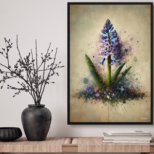 Wilde Hyazinthen (Camassia Leichtlinii) Blumen wunderlicher botanischer Kunstdruck. Abstrakter gerahmter Ölgemälde-Wandkunstdruck. Einweihungsgeschenk