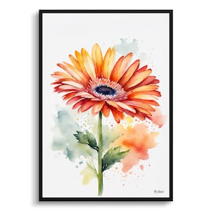 Gerbera Minimalist Watercolour Botanical Art Print - Jamesonii daisy Floral Framed Plant Wall Art Flower Art